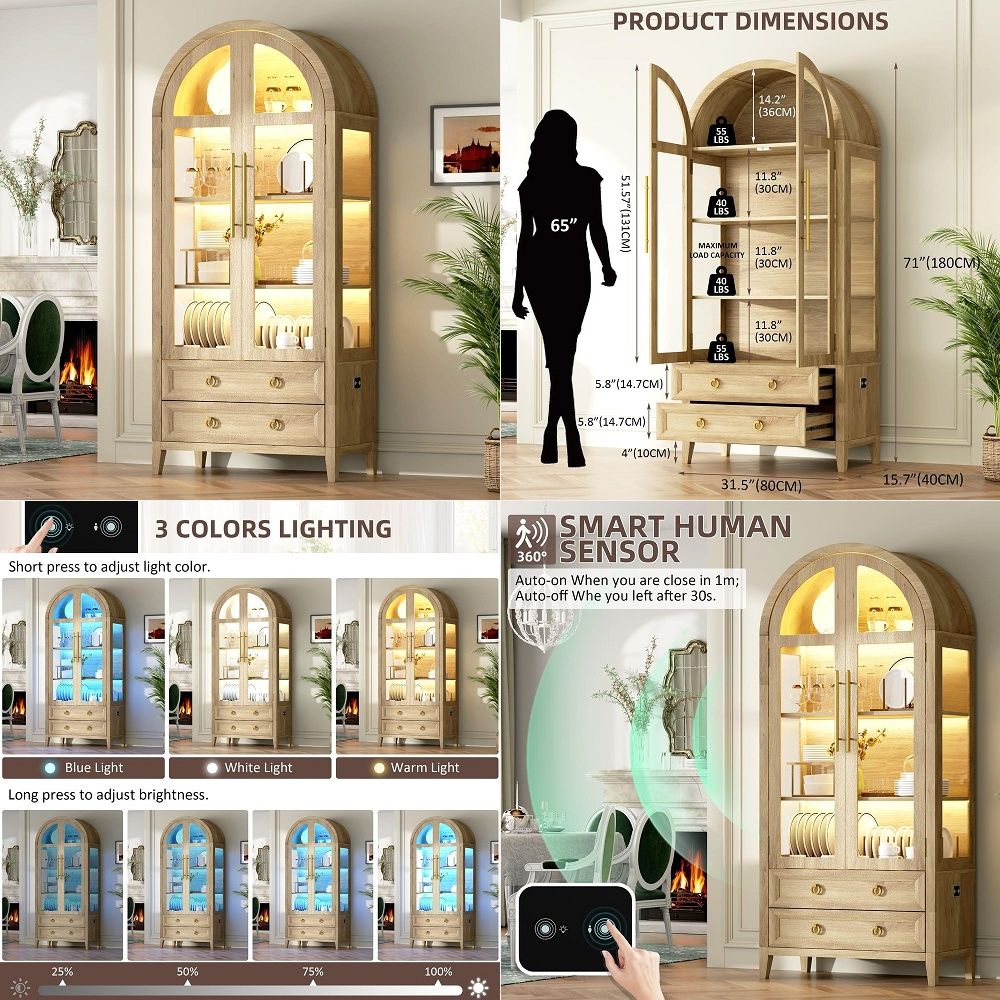 Glass Cabinet Display - Vitrine arquée 71 avec portes en