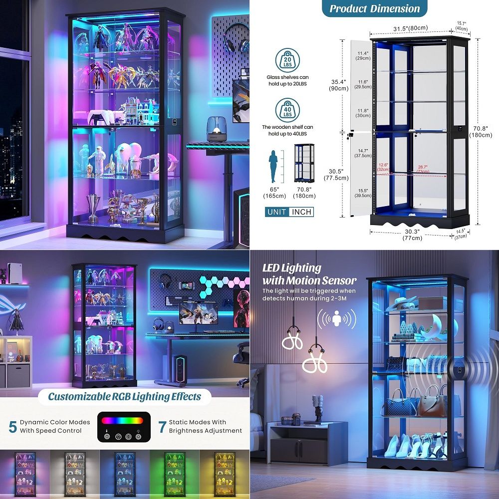 Glass Cabinet Display - Vitrine avec portes en verre, 6