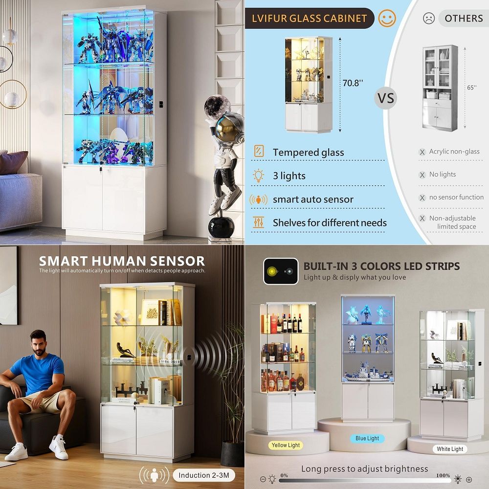 Vitrine haute de 71 pouces ave - Glass Cabinet Display avis et prix